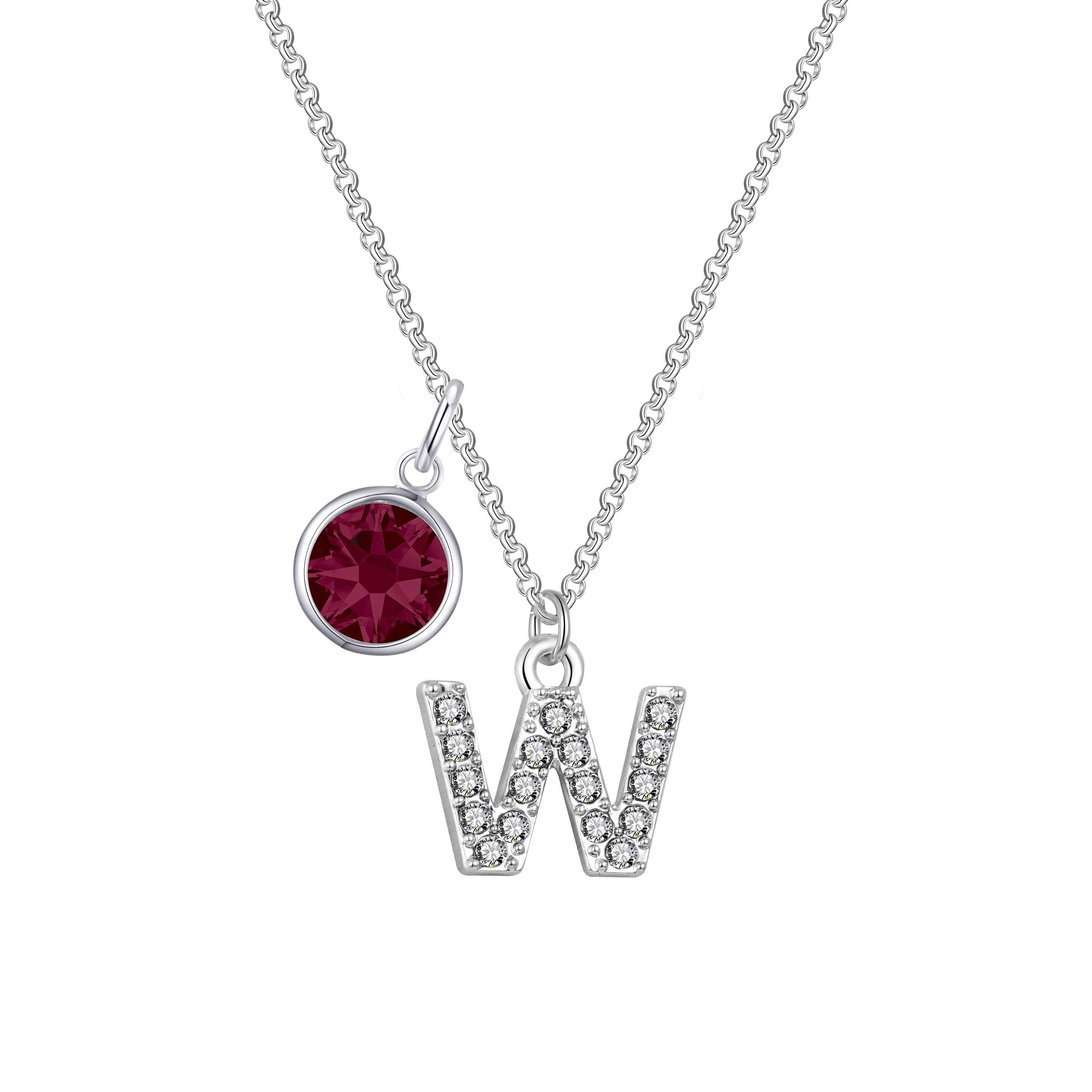 Birthstone Pave Initial Necklace Letter W Created with Zircondia® Crystals