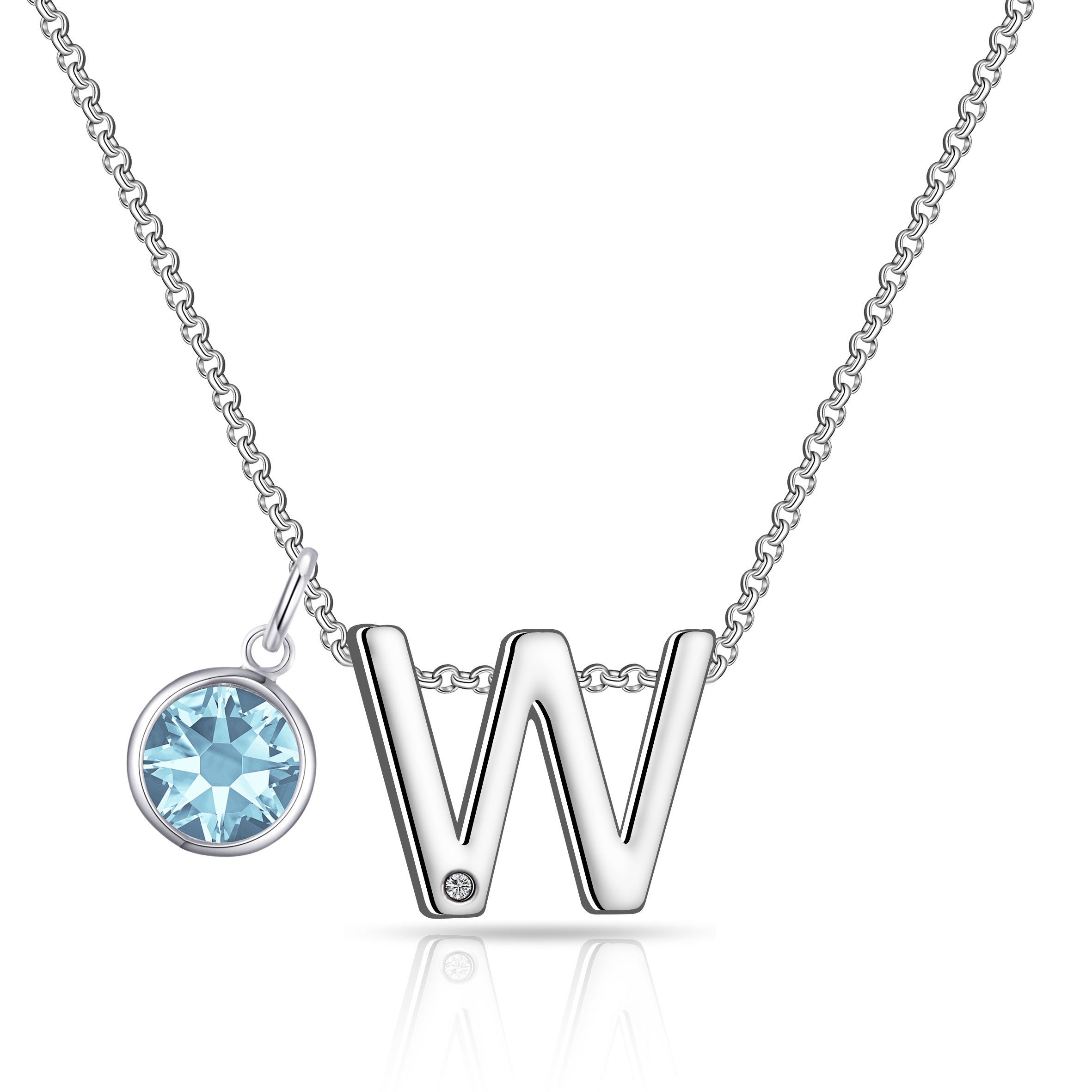 Birthstone Initial Necklace Letter W Created with Zircondia® Crystals
