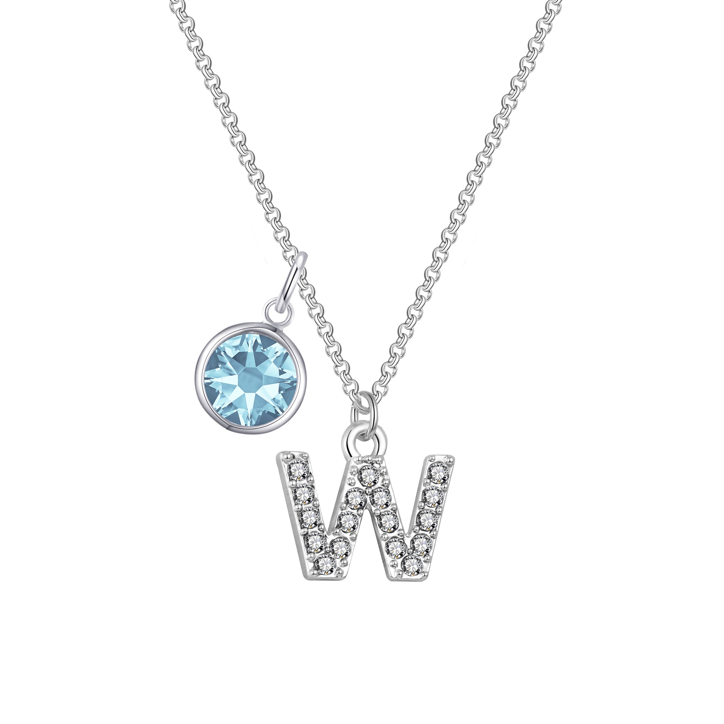 Birthstone Pave Initial Necklace Letter W Created with Zircondia® Crystals