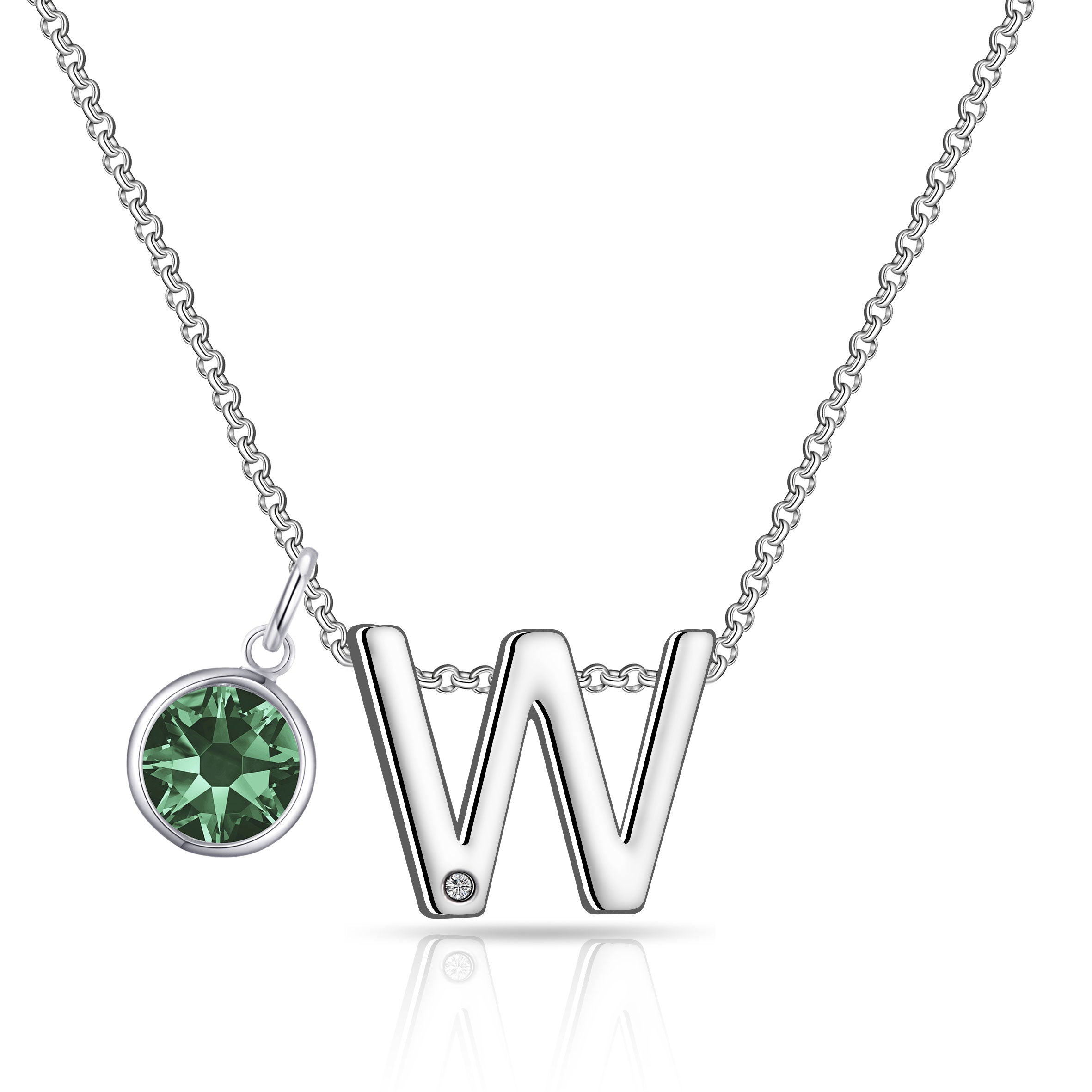 Birthstone Initial Necklace Letter W Created with Zircondia® Crystals