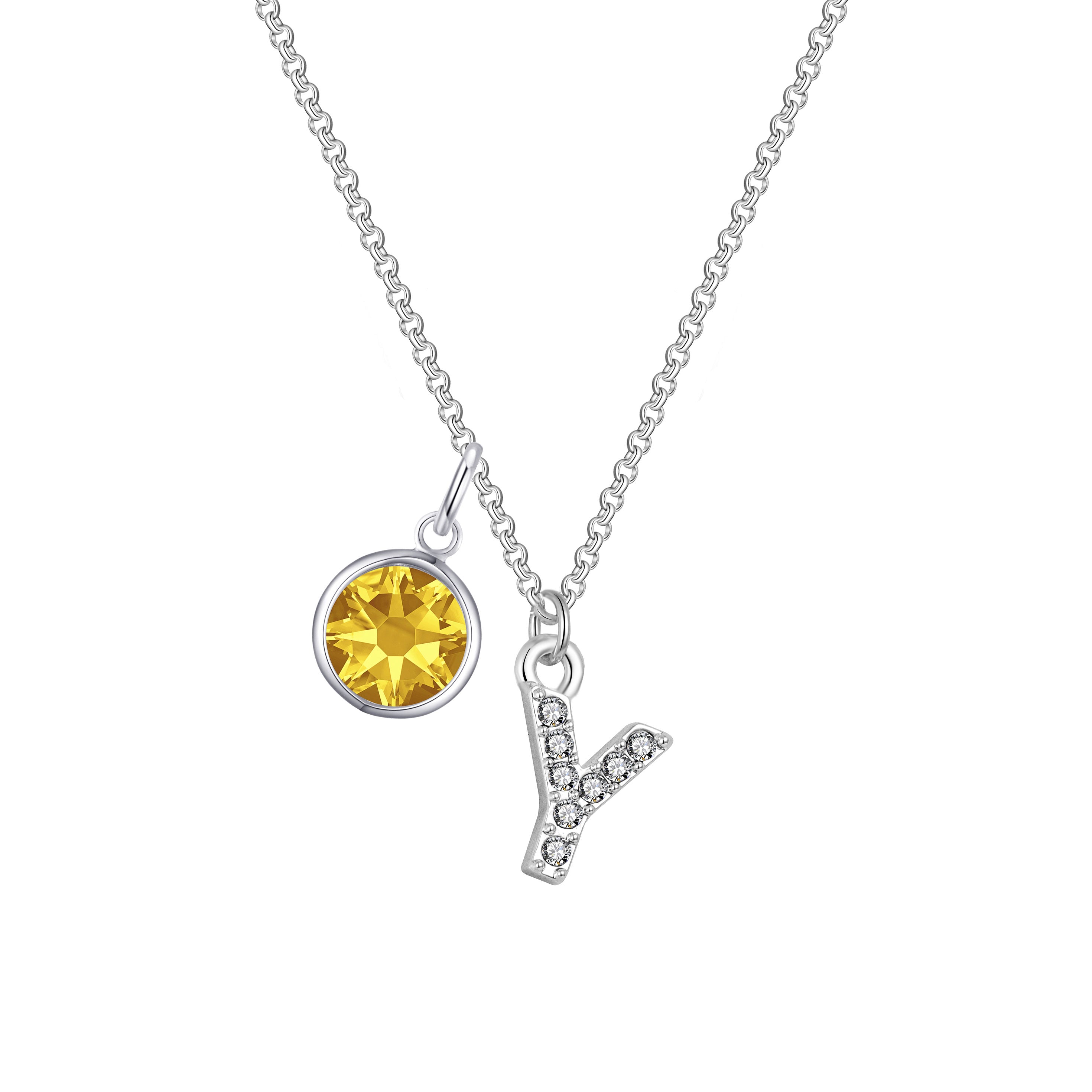 Birthstone Pave Initial Necklace Letter Y Created with Zircondia® Crystals