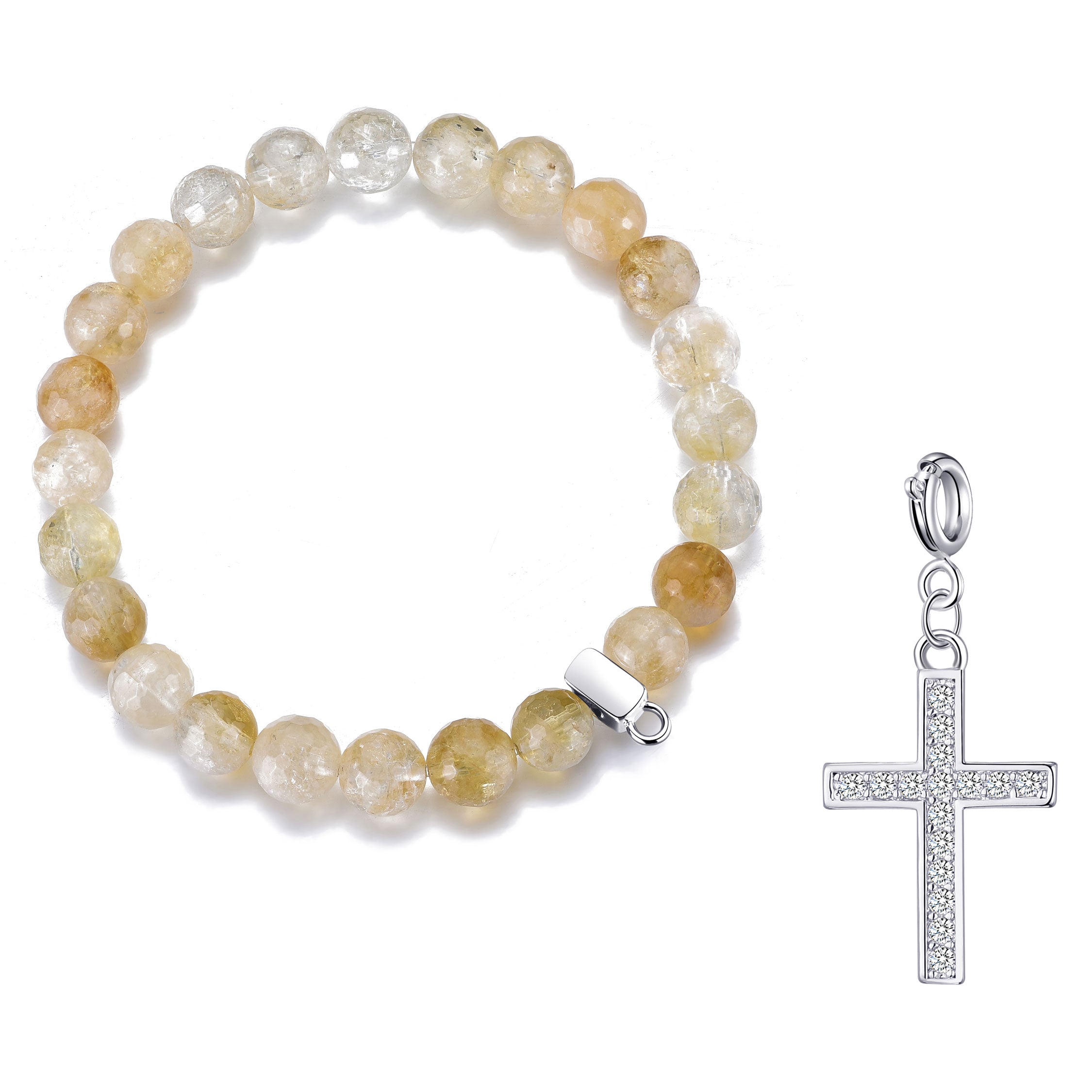Faceted Yellow Quartz Gemstone Bracelet with Charm Created with Zircondia® Crystals