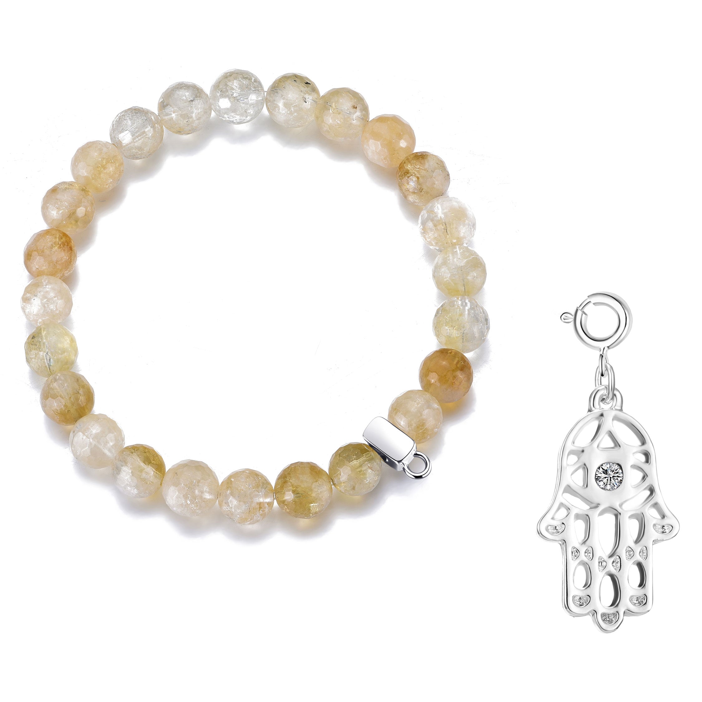 Faceted Yellow Quartz Gemstone Bracelet with Charm Created with Zircondia® Crystals