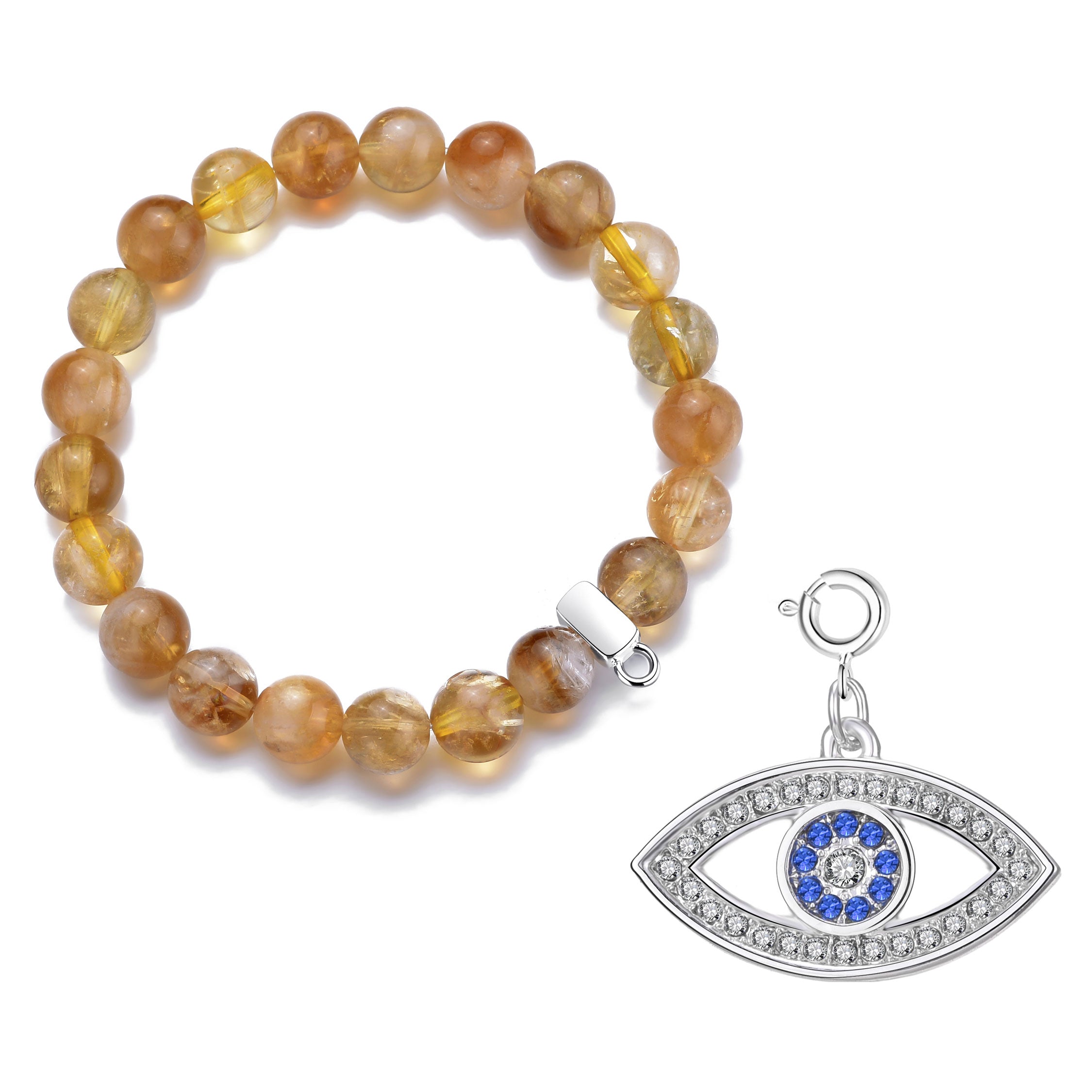 Yellow Quartz Gemstone Bracelet with Charm Created with Zircondia® Crystals