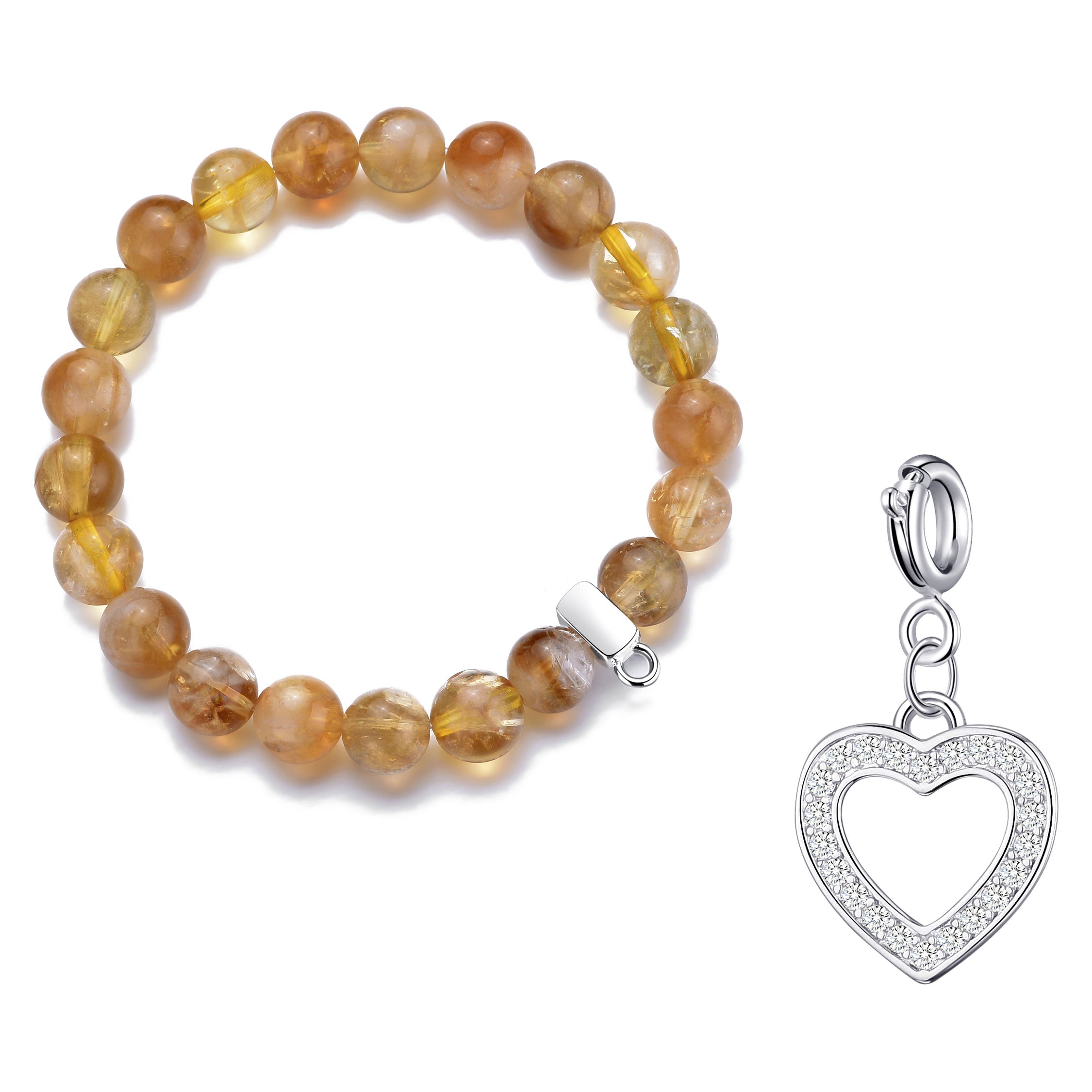 Yellow Quartz Gemstone Stretch Bracelet with Charm Created with Zircondia® Crystals