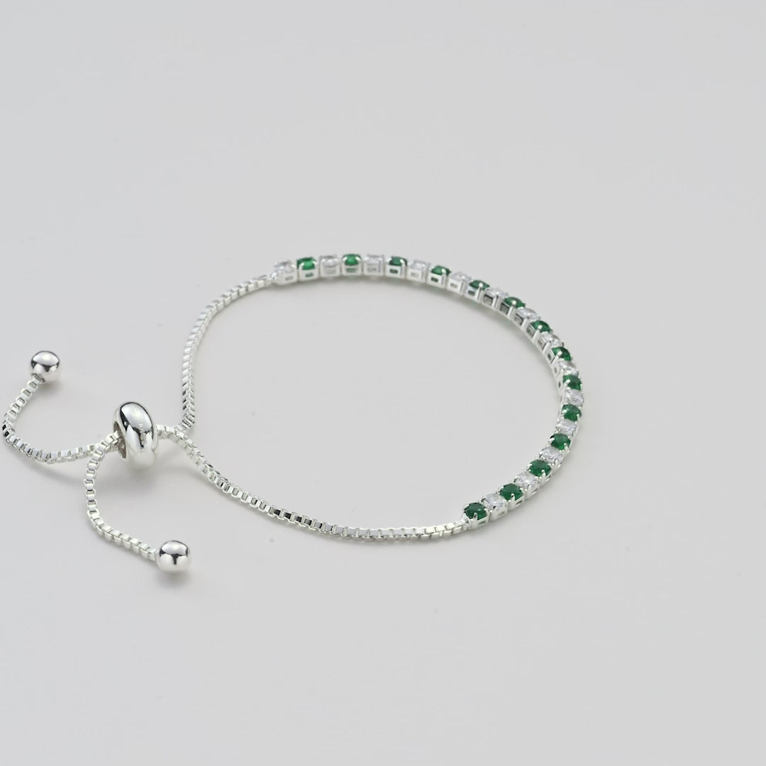 Silver Plated Adjustable Green Tennis Bracelet Created with Zircondia® Crystals