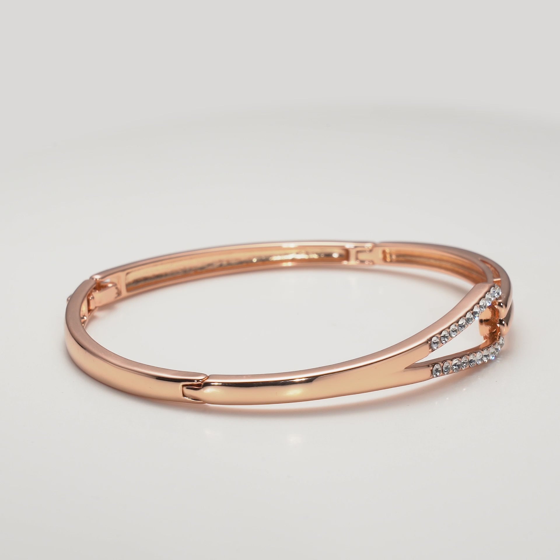 Rose Gold Plated Link Bangle Created with Zircondia® Crystals Video