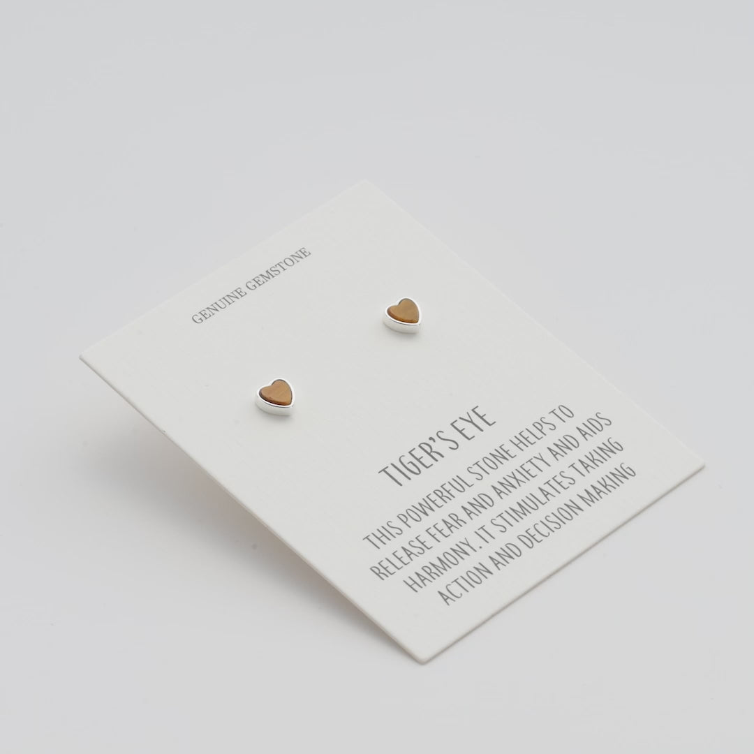 Tiger's Eye Heart Stud Earrings with Quote Card Video