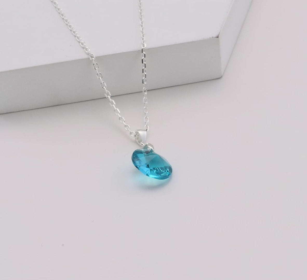 Sterling Silver Aquamarine Necklace Created with Zircondia® Crystals Video