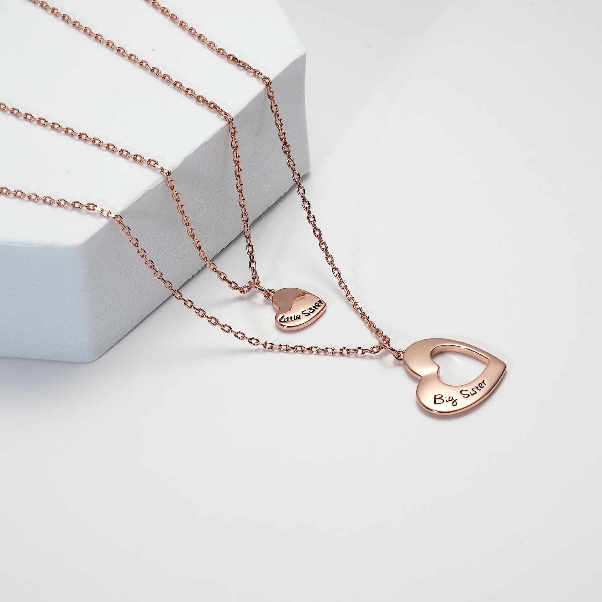 Rose Gold Plated Big Sister and Little Sister Necklace Set Video