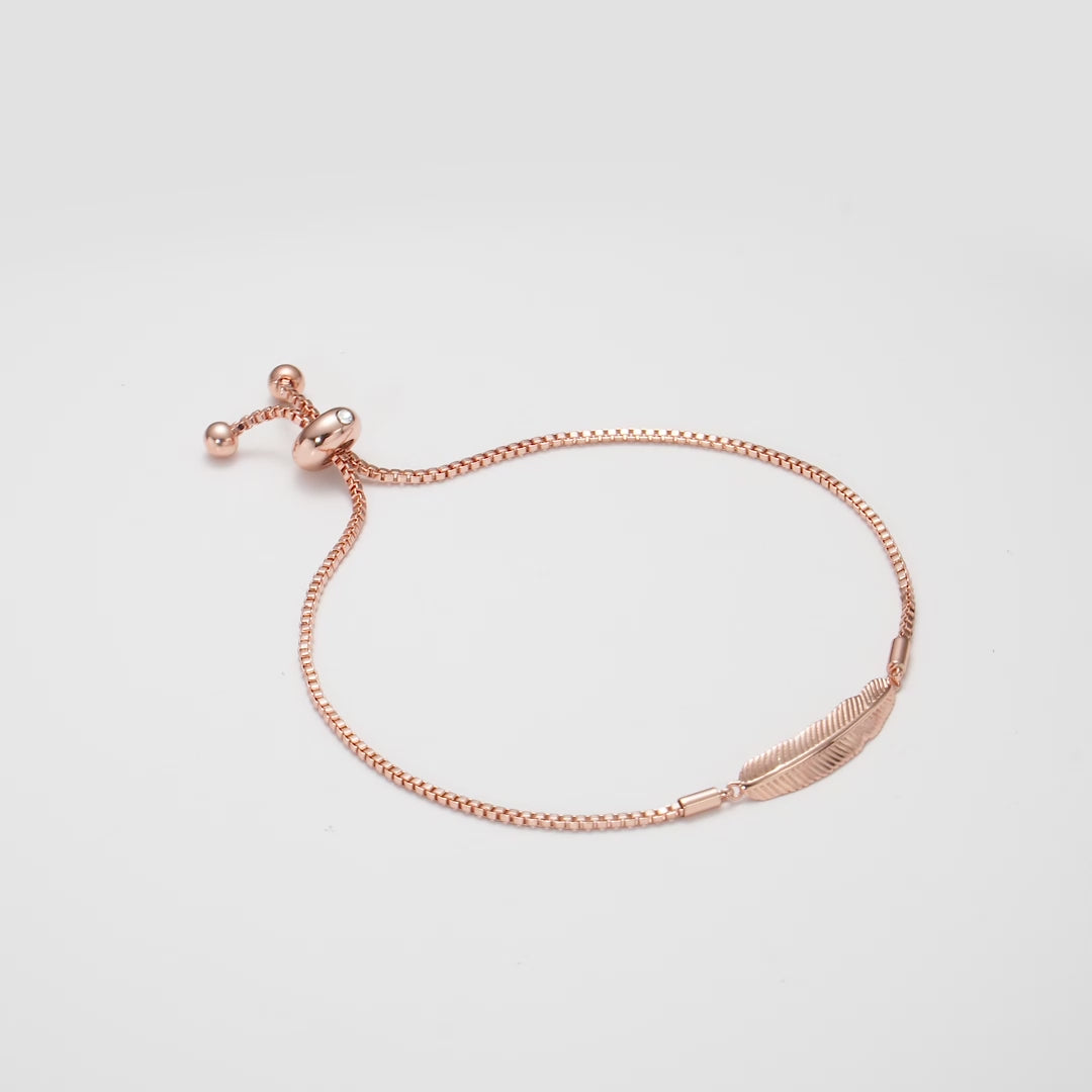 Rose Gold Plated Feather Friendship Bracelet Created with Zircondia® Crystals Video
