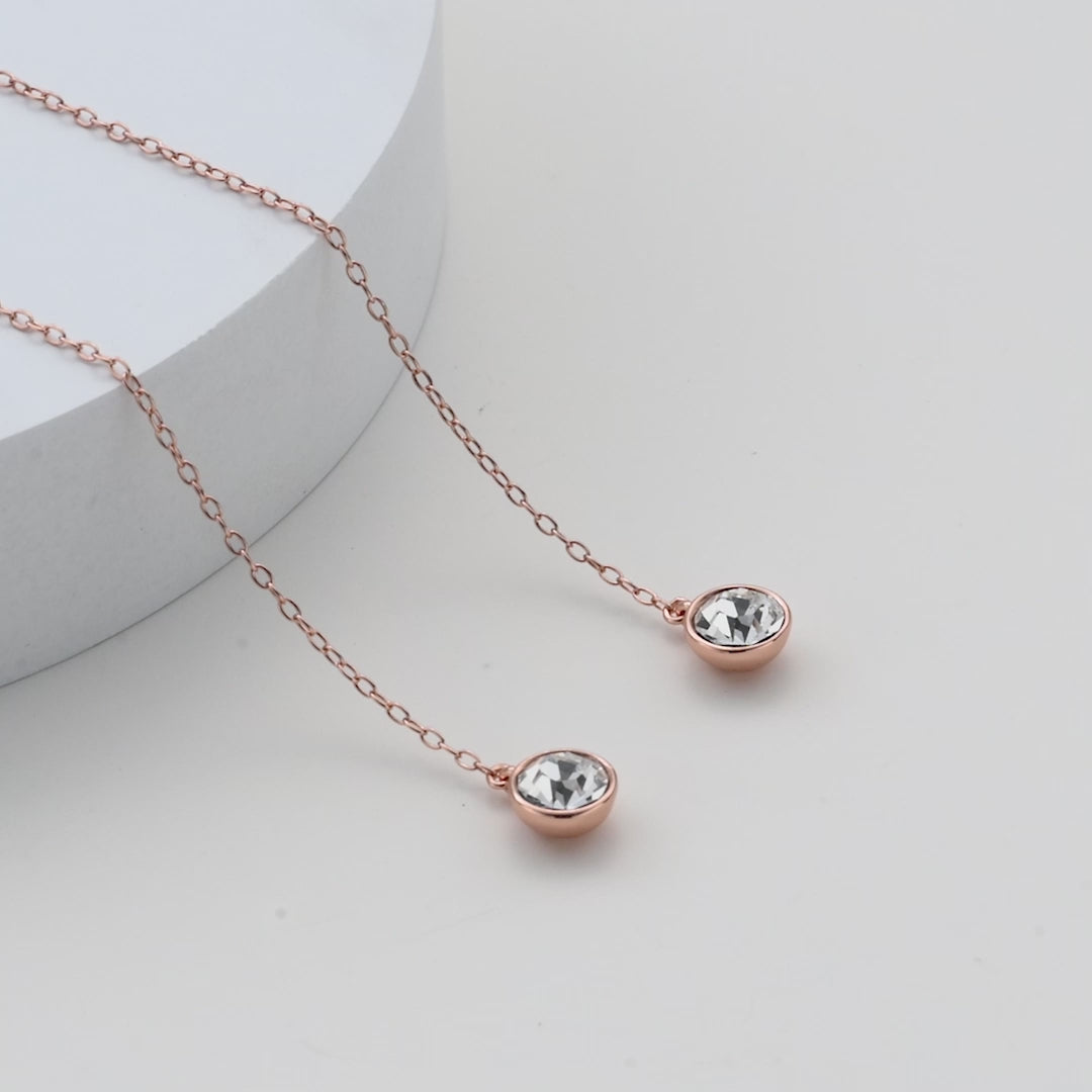 Rose Gold Plated Sterling Silver Thread Earrings Created with Zircondia® Crystals Video