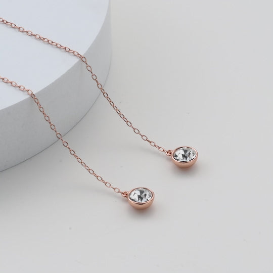 Rose Gold Plated Sterling Silver Thread Earrings Created with Zircondia® Crystals Video