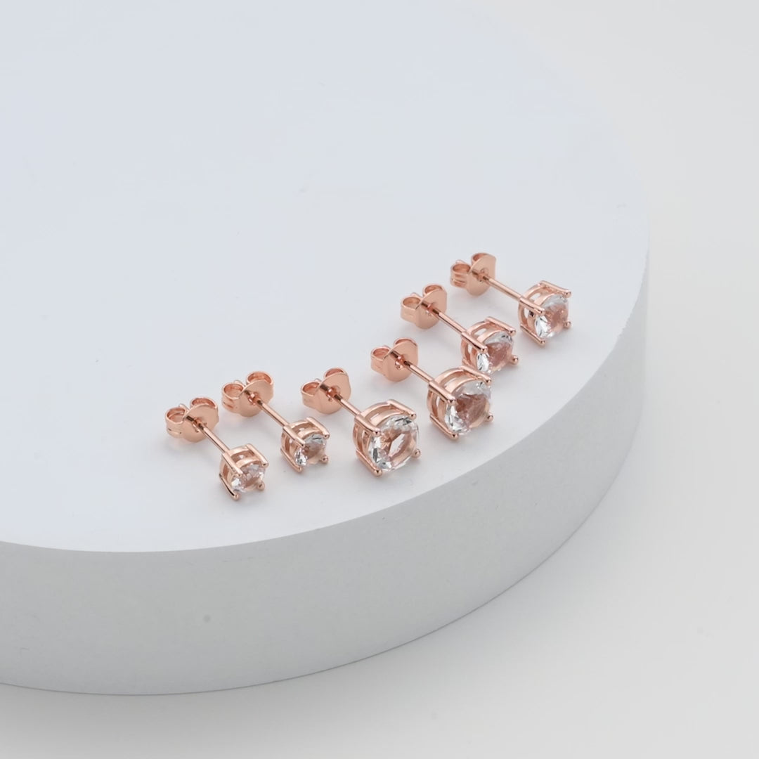 Three Pack of Rose Gold Plated 4mm, 5mm & 6mm Earrings Created with Zircondia® Crystals Video