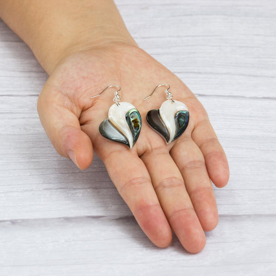 Abalone Shell Heart Drop Earrings - Philip Jones Jewellery