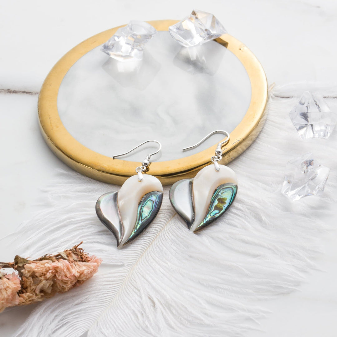 Abalone Shell Heart Drop Earrings - Philip Jones Jewellery