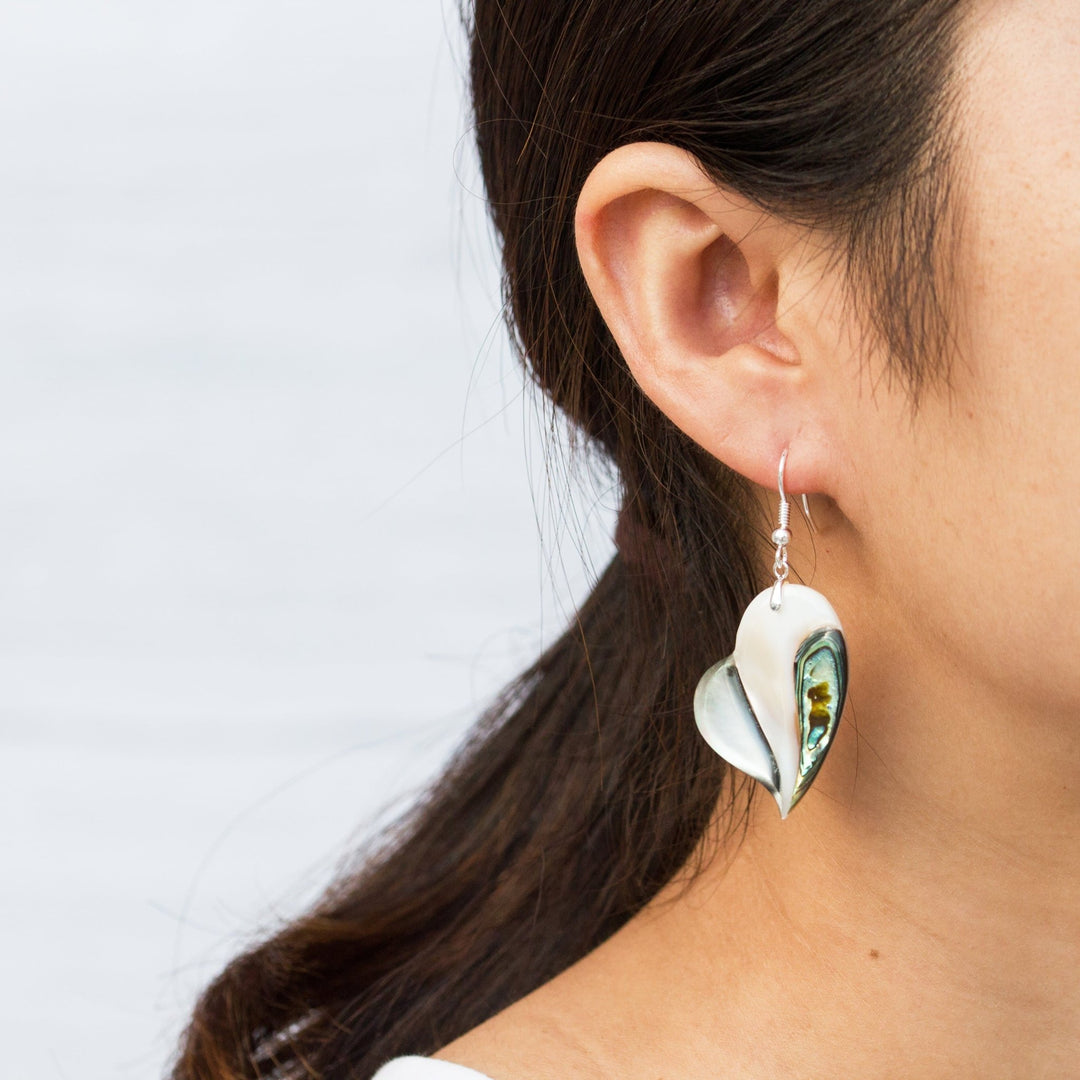 Abalone Shell Heart Drop Earrings - Philip Jones Jewellery