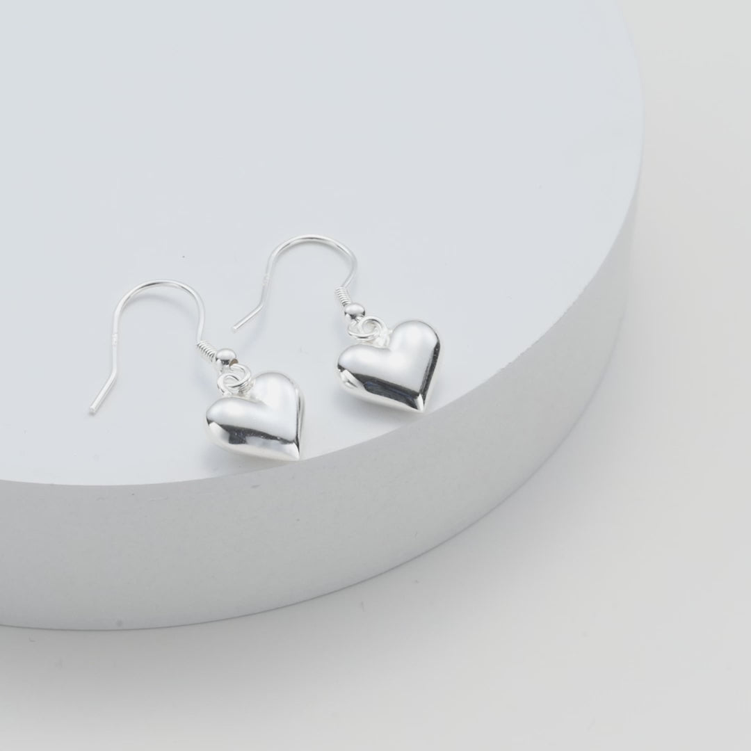 Sterling Silver Puffed Heart Drop Earrings Video