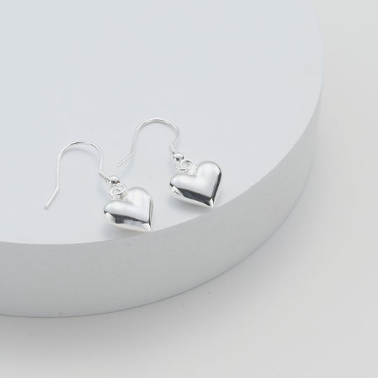 Sterling Silver Puffed Heart Drop Earrings Video