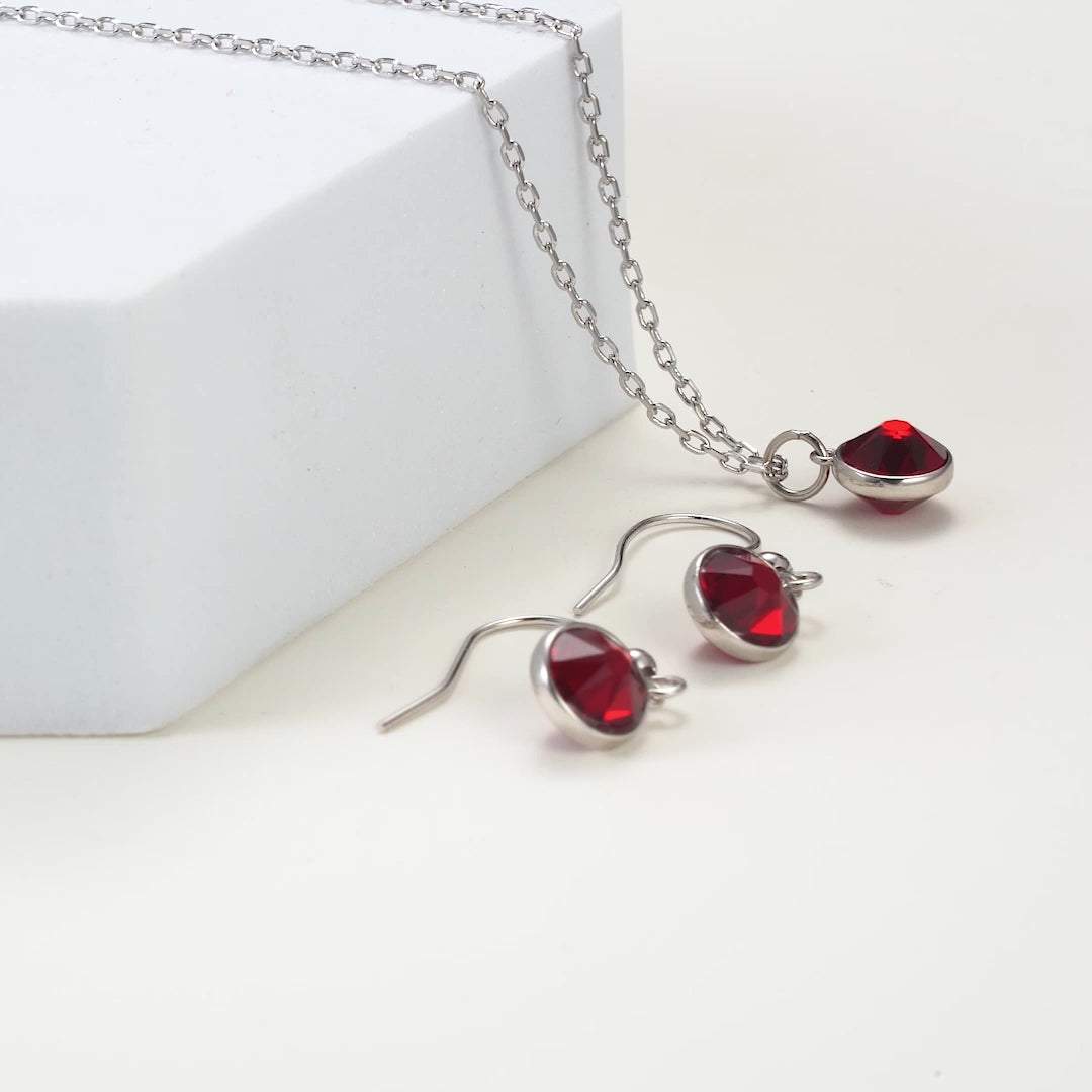 January (Garnet) Birthstone Necklace & Drop Earrings Set Created with Zircondia® Crystals Video