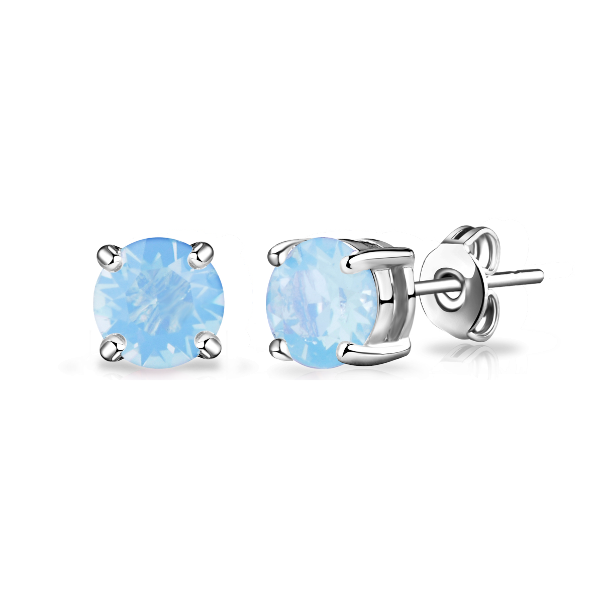 Air Blue Opal Earrings Created with Zircondia® Crystals by Philip Jones Jewellery