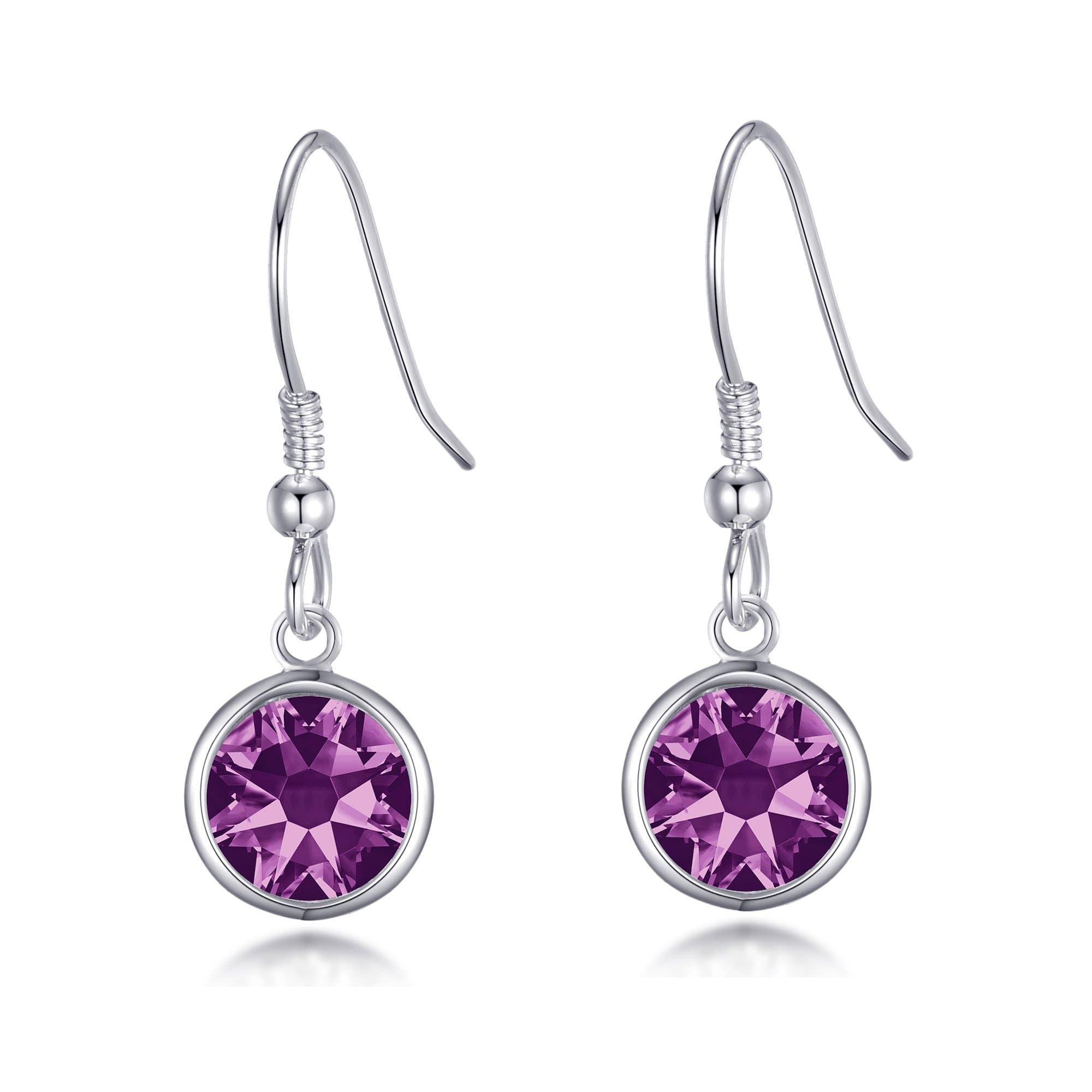 Purple Crystal Drop Earrings Created with Zircondia® Crystals by Philip Jones Jewellery