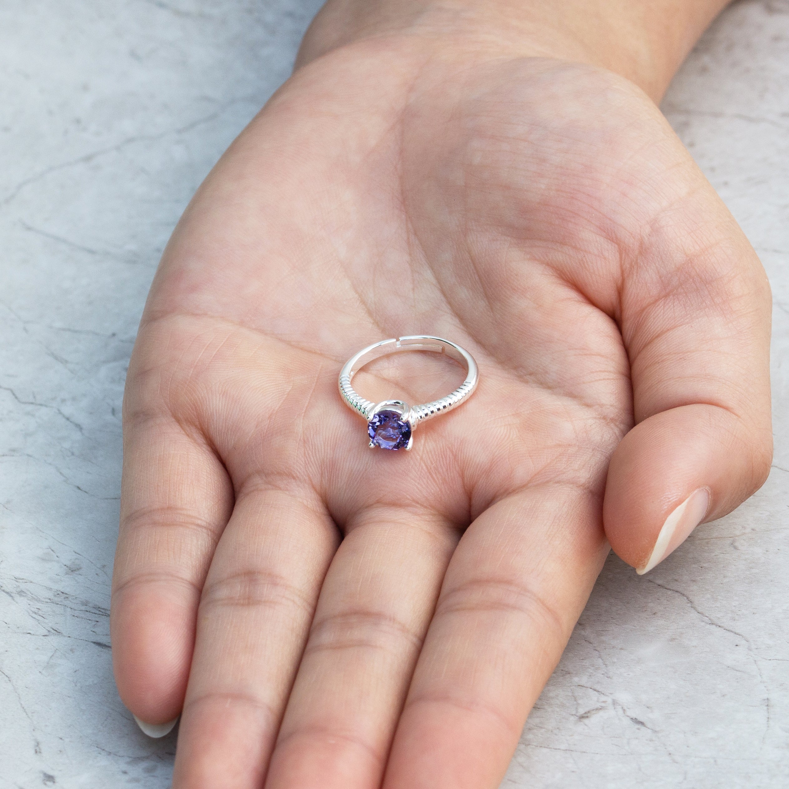 Light Purple Adjustable Crystal Ring Created with Zircondia® Crystals