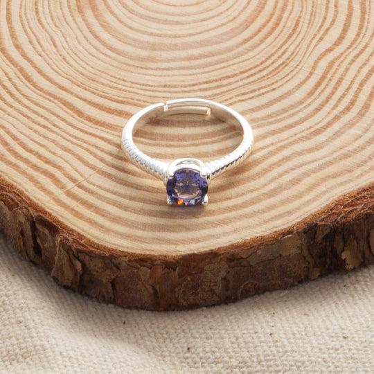 February (Amethyst) Adjustable Birthstone Ring Created with Zircondia® Crystals