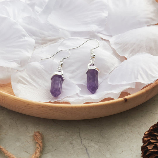 Amethyst Gemstone Drop Earrings with Quote Card - Philip Jones Jewellery