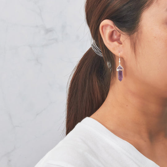 Amethyst Gemstone Drop Earrings with Quote Card - Philip Jones Jewellery