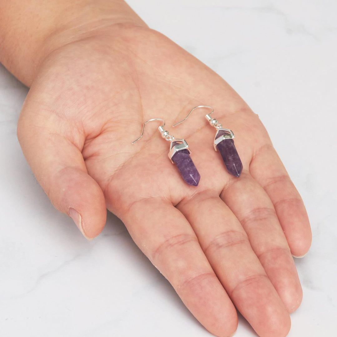 Amethyst Gemstone Drop Earrings with Quote Card - Philip Jones Jewellery