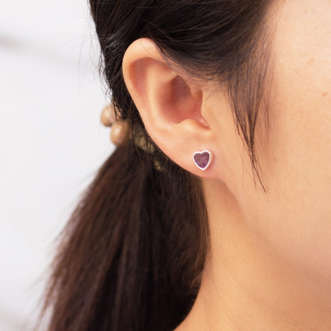 Amethyst Heart Stud Earrings - Philip Jones Jewellery
