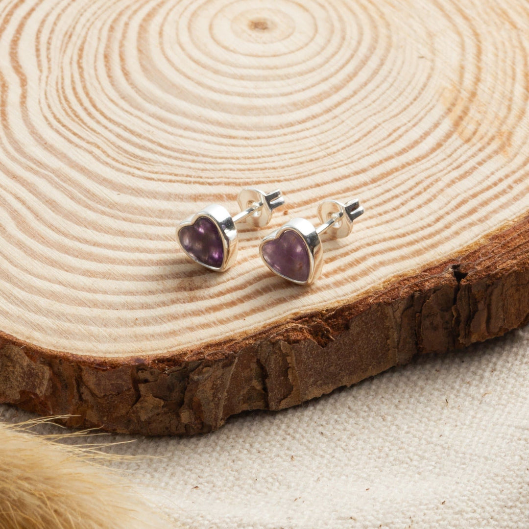 Amethyst Heart Stud Earrings - Philip Jones Jewellery