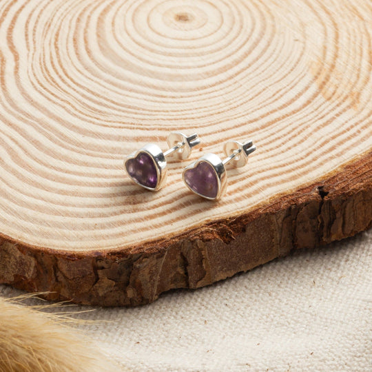 Amethyst Heart Stud Earrings - Philip Jones Jewellery