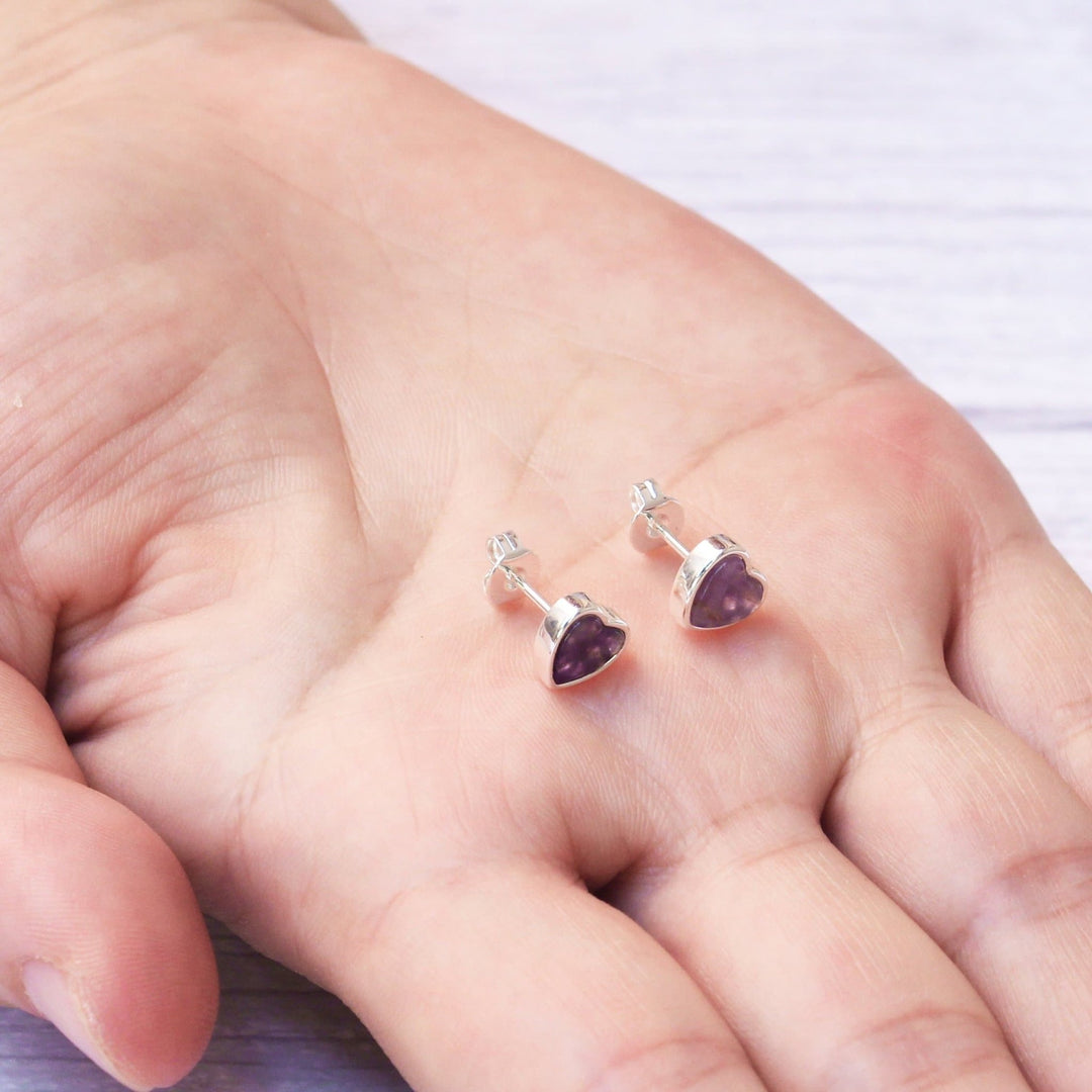 Amethyst Heart Stud Earrings - Philip Jones Jewellery