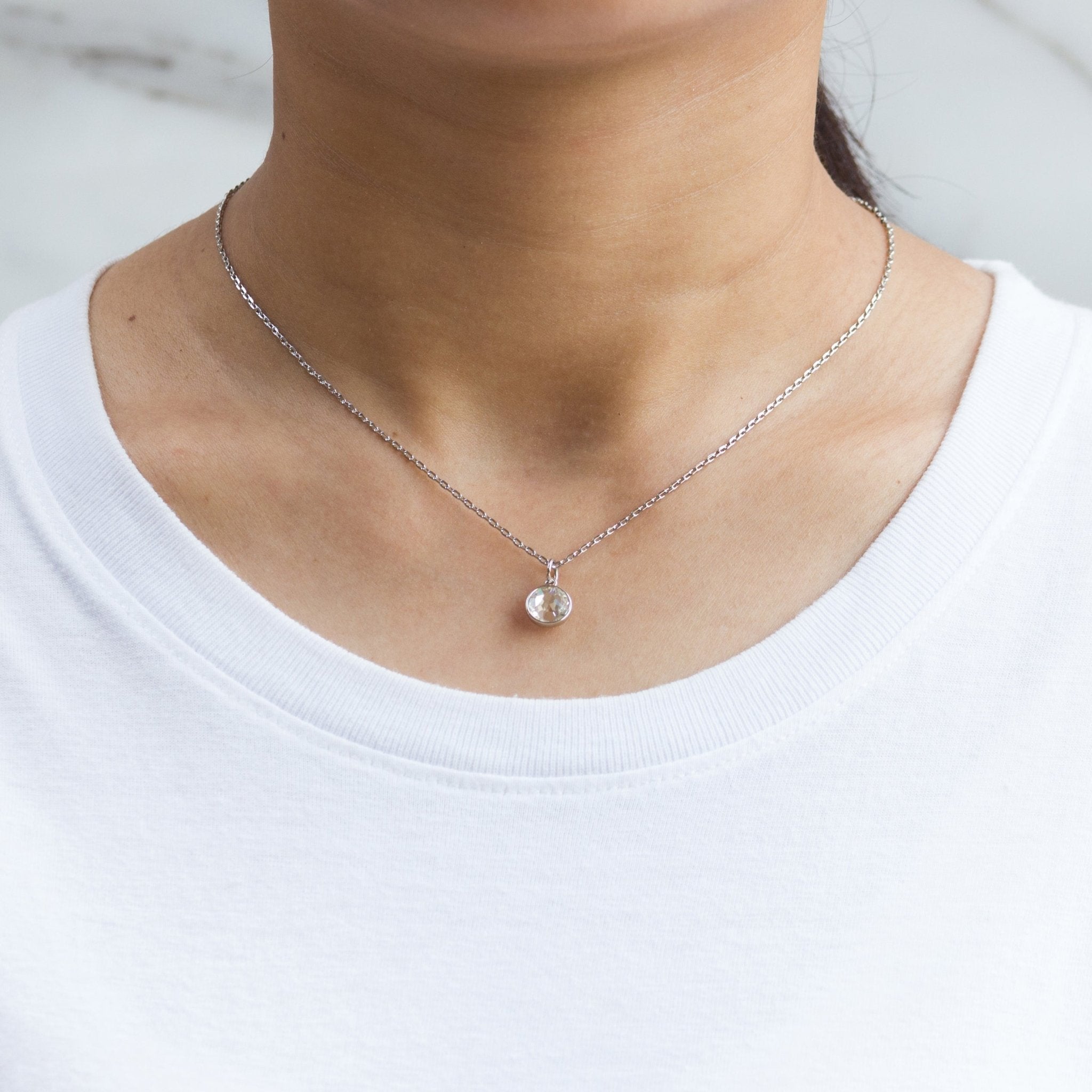 April (Diamond) Birthstone Necklace Created with Zircondia® Crystals - Philip Jones Jewellery