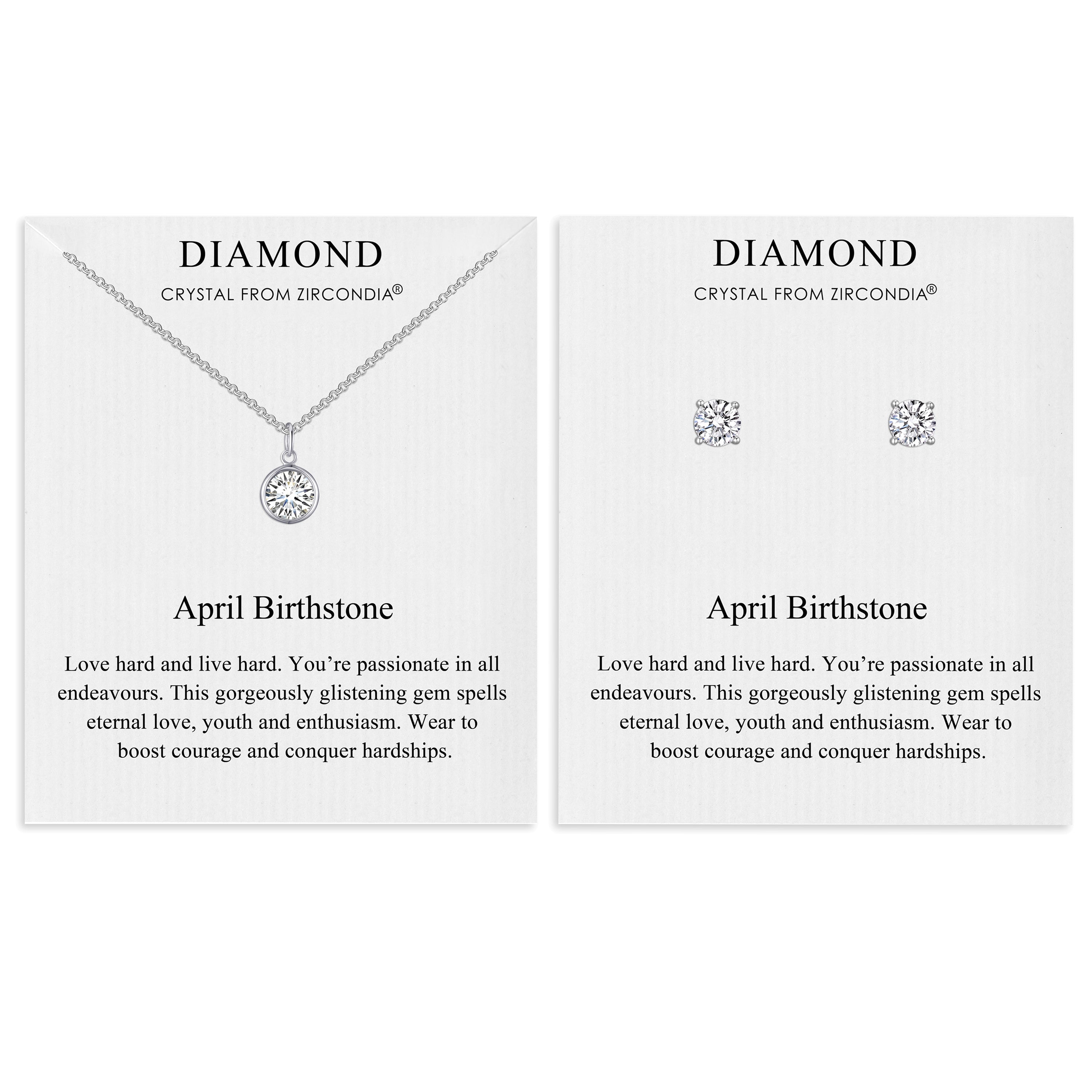 April (Diamond) Birthstone Necklace & Earrings Set Created with Zircondia® Crystals by Philip Jones Jewellery