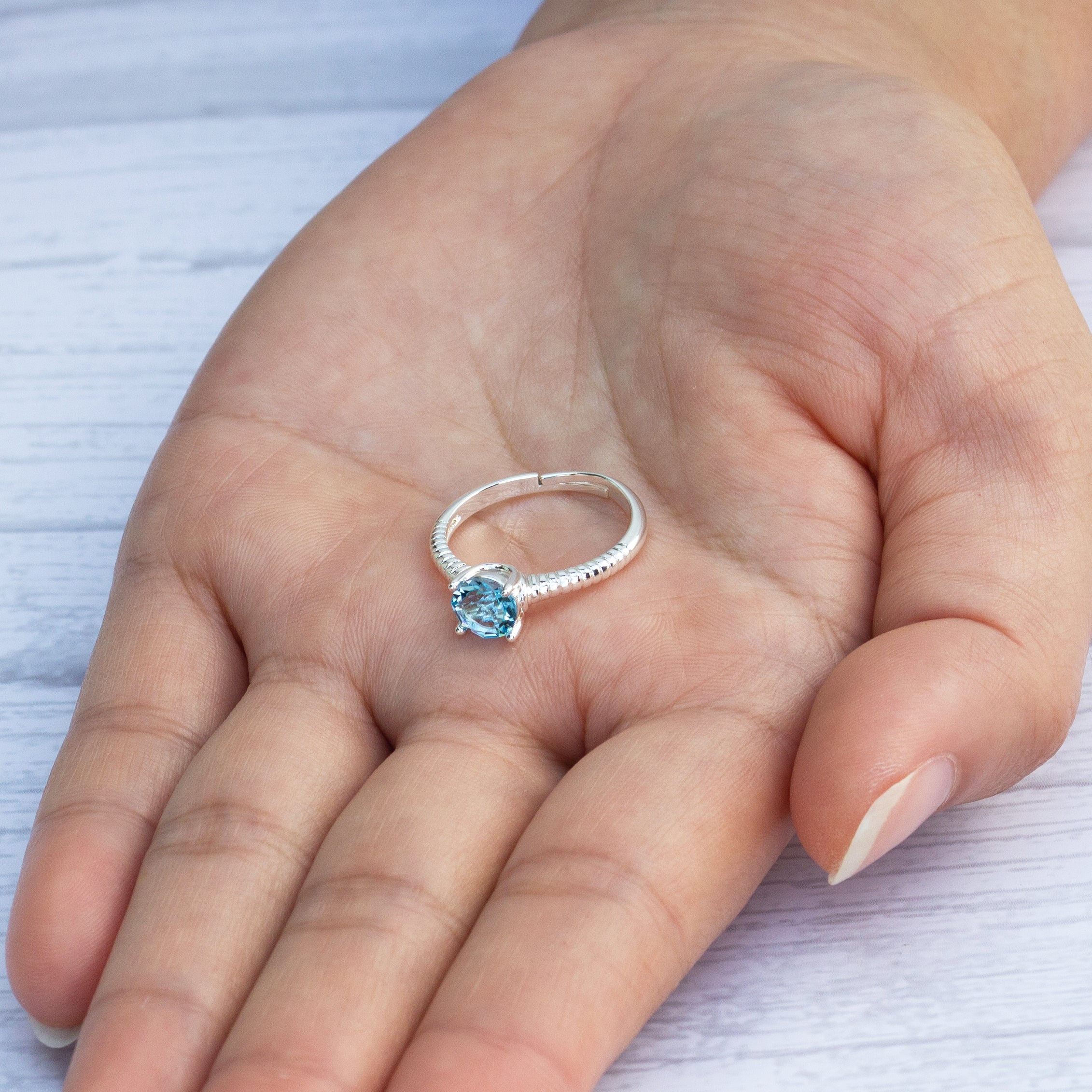 Light Blue Adjustable Crystal Ring Created with Zircondia® Crystals