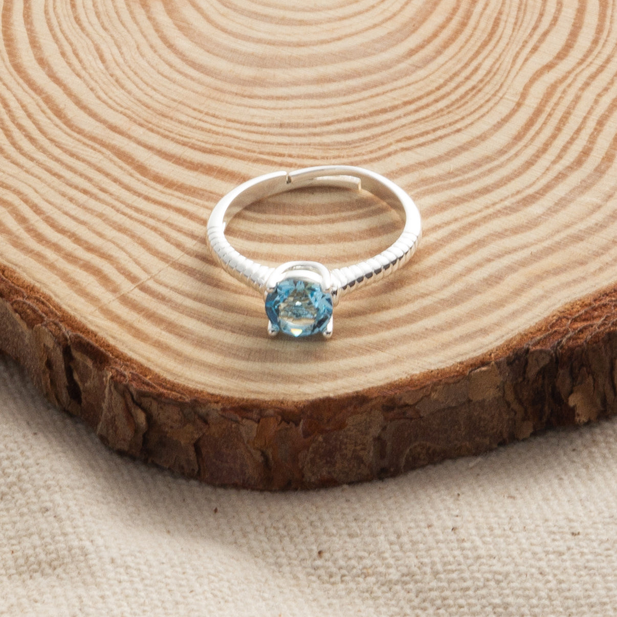March (Aquamarine) Adjustable Birthstone Ring Created with Zircondia® Crystals