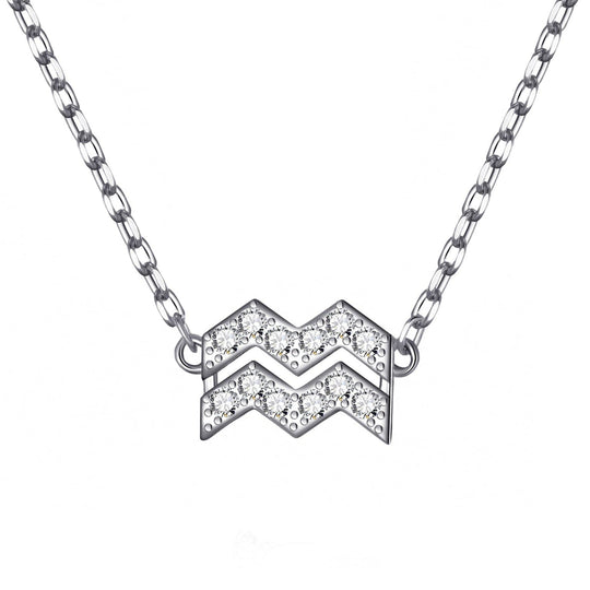 Aquarius Zodiac Star Sign Necklace Created with Zircondia® Crystals - Philip Jones Jewellery