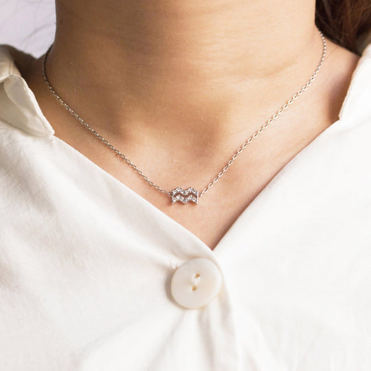 Aquarius Zodiac Star Sign Necklace Created with Zircondia® Crystals - Philip Jones Jewellery
