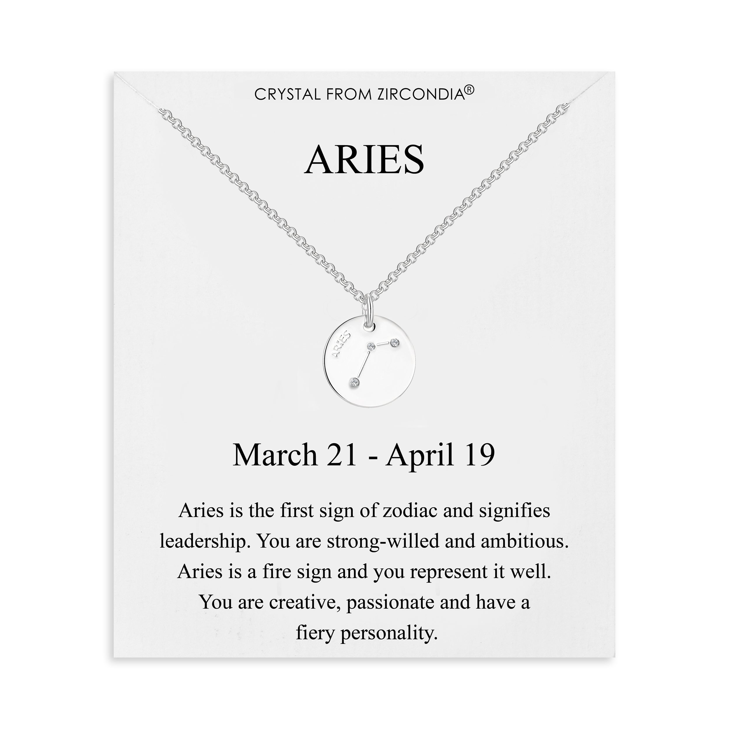 Aries Zodiac Star Sign Disc Necklace Created with Zircondia® Crystals by Philip Jones Jewellery