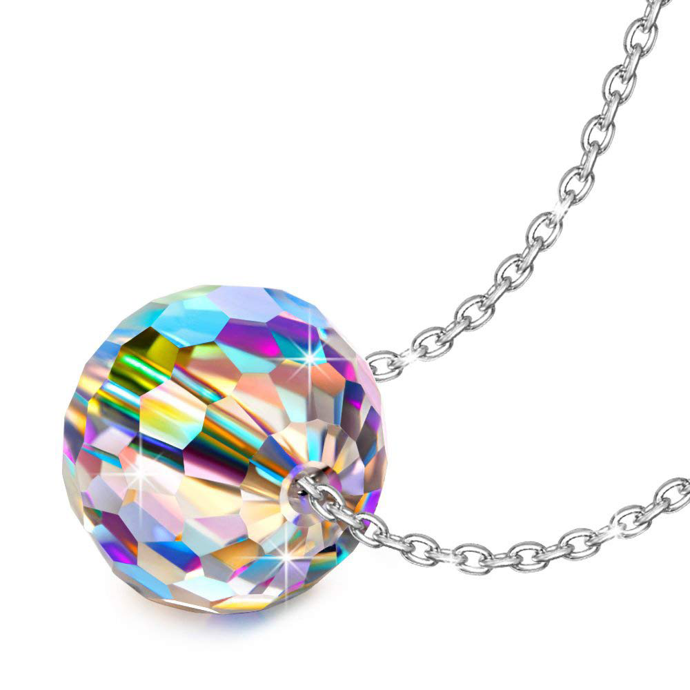 Sterling Silver Aurora Borealis Oval Necklace Created with Zircondia® Crystals by Philip Jones Jewellery