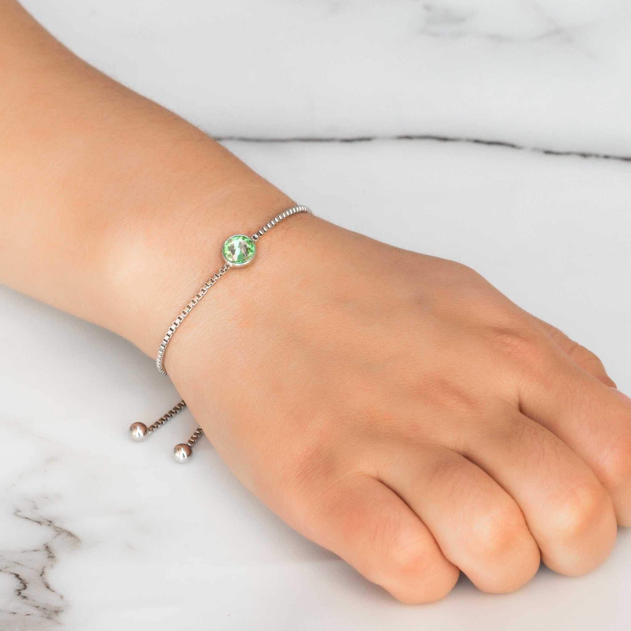 August (Peridot) Birthstone Bracelet Created with Zircondia® Crystals - Philip Jones Jewellery