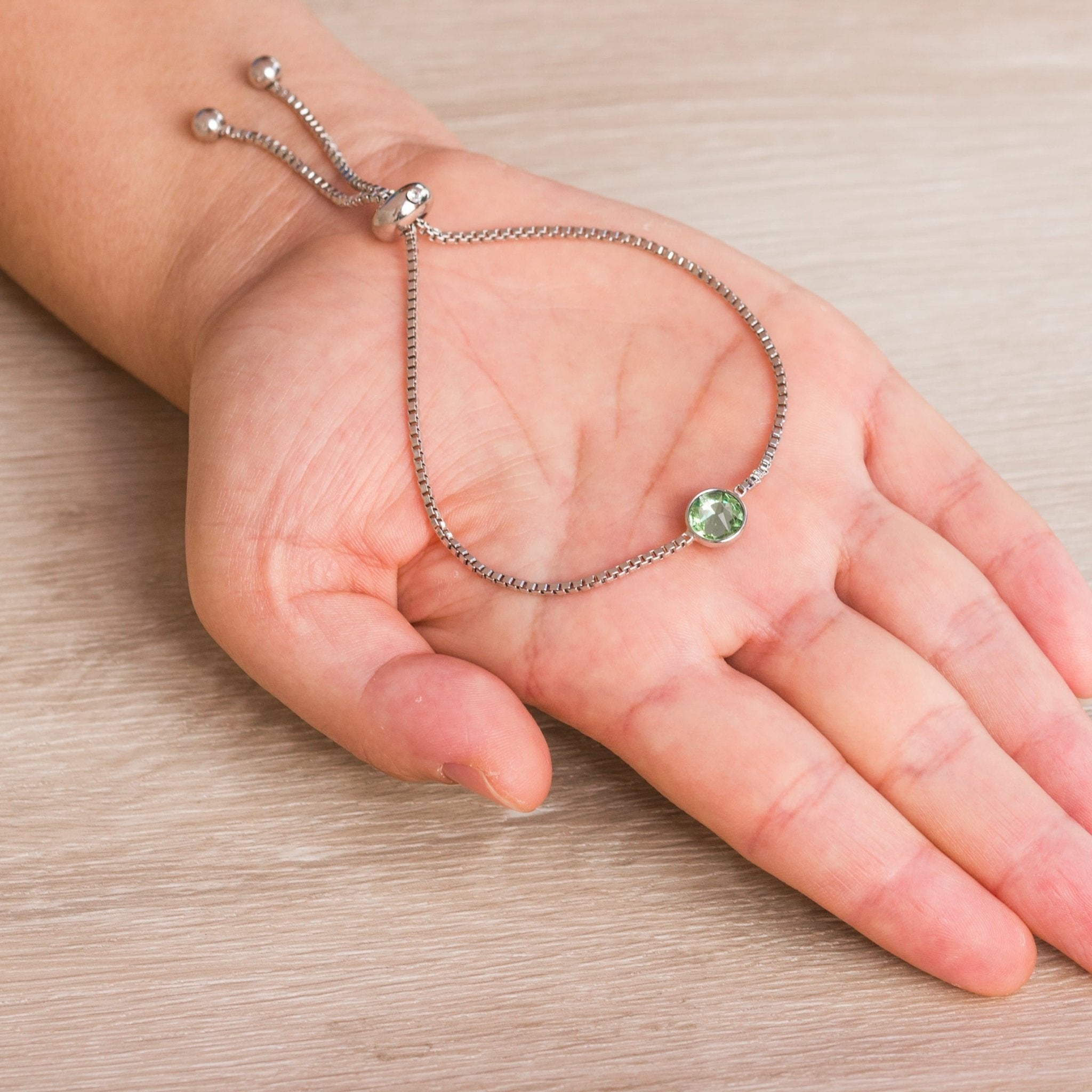 August (Peridot) Birthstone Bracelet Created with Zircondia® Crystals - Philip Jones Jewellery