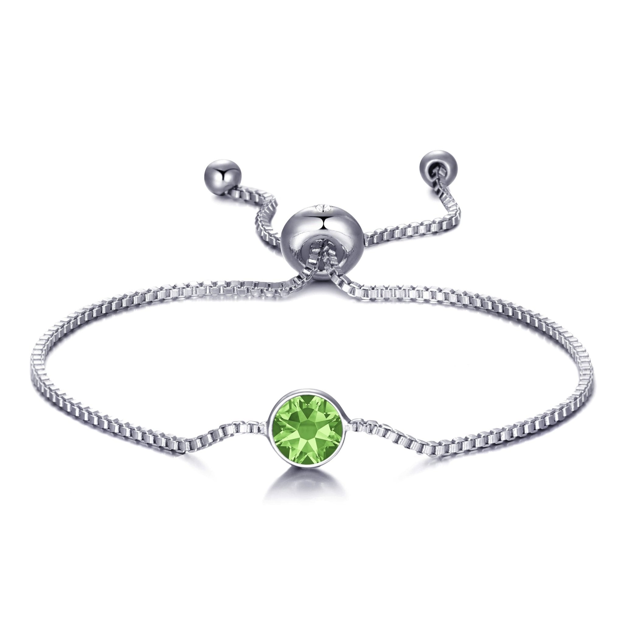 August (Peridot) Birthstone Bracelet Created with Zircondia® Crystals - Philip Jones Jewellery