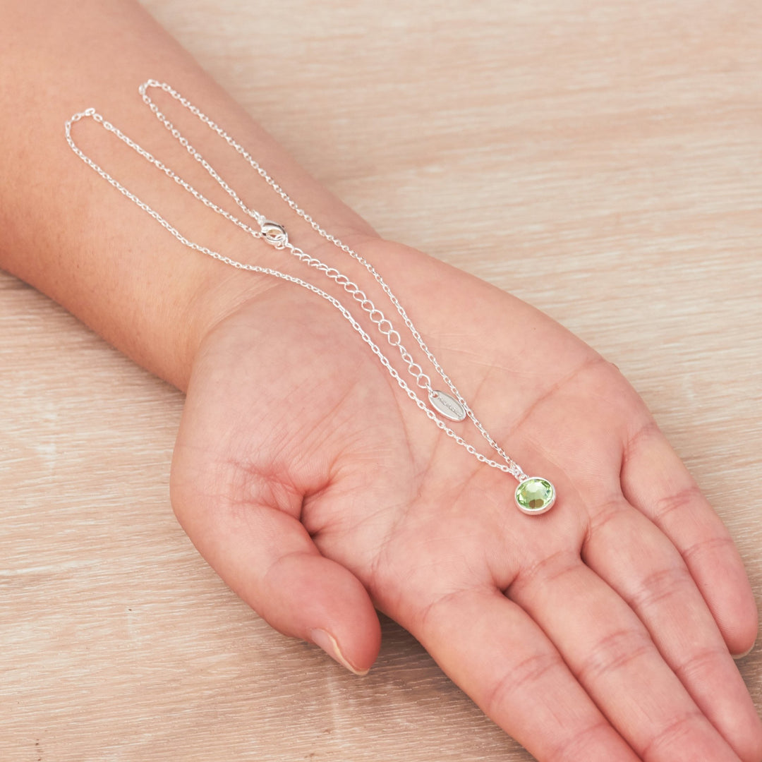 August (Peridot) Birthstone Necklace Created with Zircondia® Crystals - Philip Jones Jewellery
