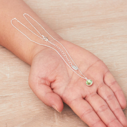August (Peridot) Birthstone Necklace Created with Zircondia® Crystals - Philip Jones Jewellery