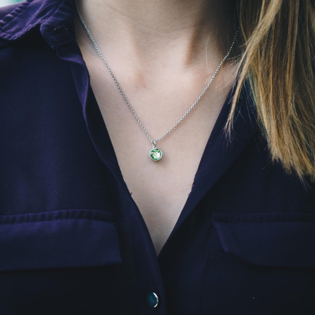 August (Peridot) Birthstone Necklace Created with Zircondia® Crystals - Philip Jones Jewellery