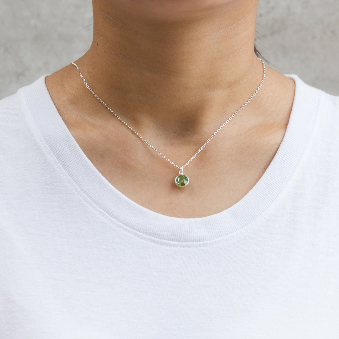 August (Peridot) Birthstone Necklace Created with Zircondia® Crystals - Philip Jones Jewellery